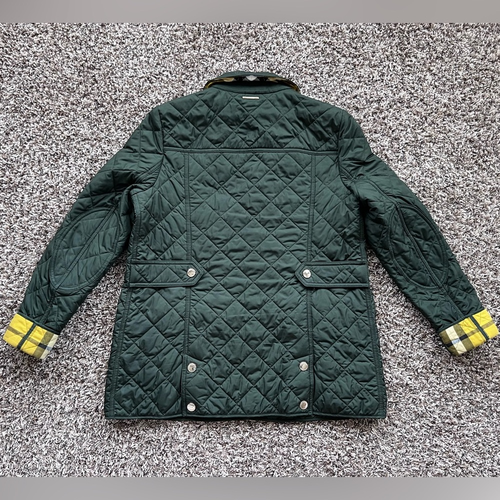 Burberry Dark Green Quilted Jacket with Yellow Collar - Picture 2 of 8